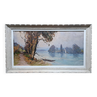 Oil painting on canvas French school 1935 - seascape, summer landscape in Brittany - signed Léon Launay