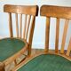 Pair of bistro chairs in light curved wood and green seat 1950s