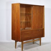 Mid Century Teak Highboard with Glass Display Cabinet & Sliding Door, 1960s