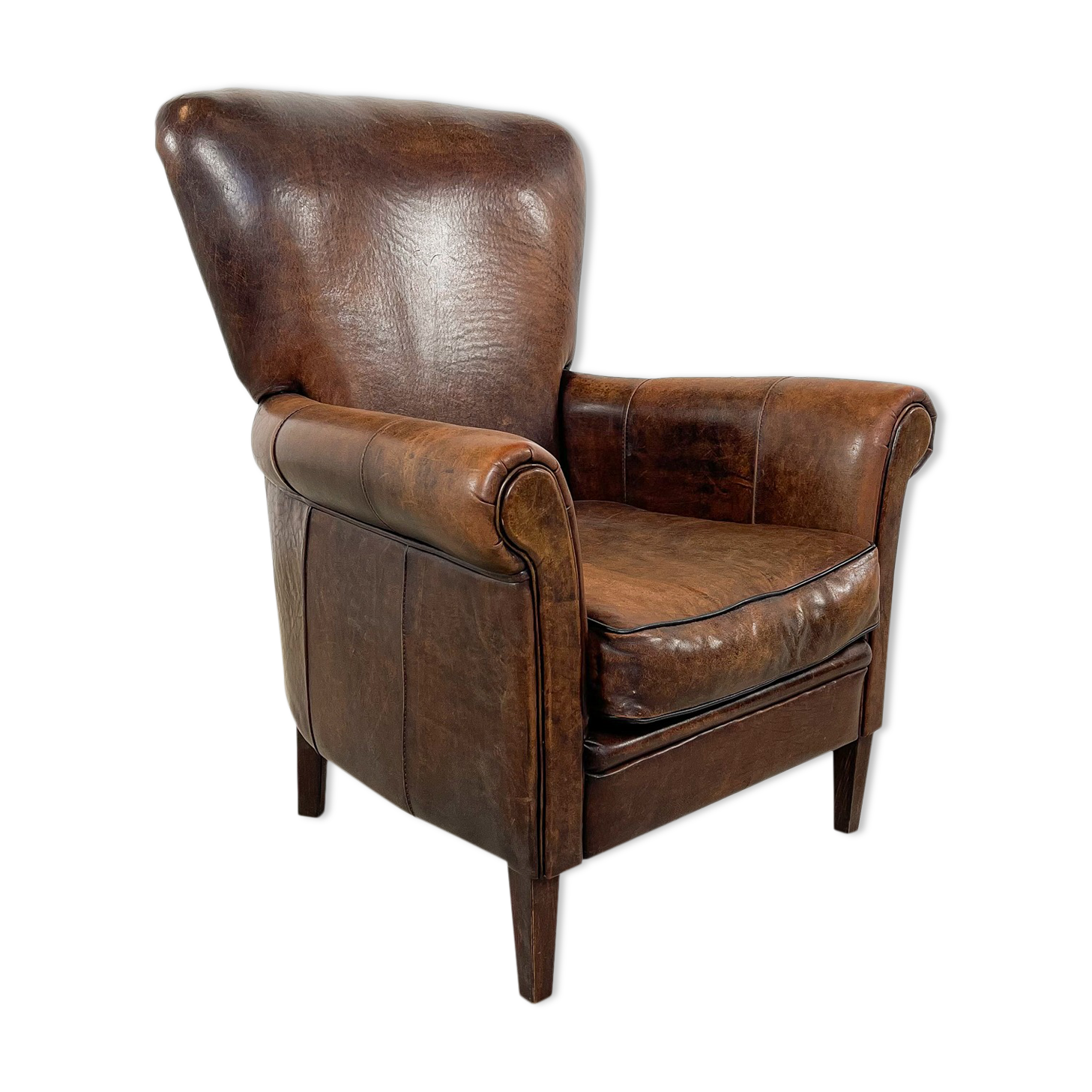 Vintage dark sheep leather club chair Achterdijk