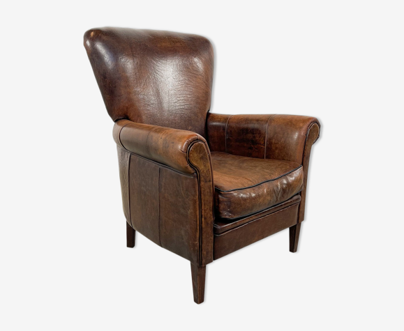 Fauteuil en cuir de mouton foncé Achterdijk
