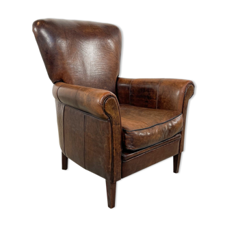 Vintage dark sheep leather club chair Achterdijk