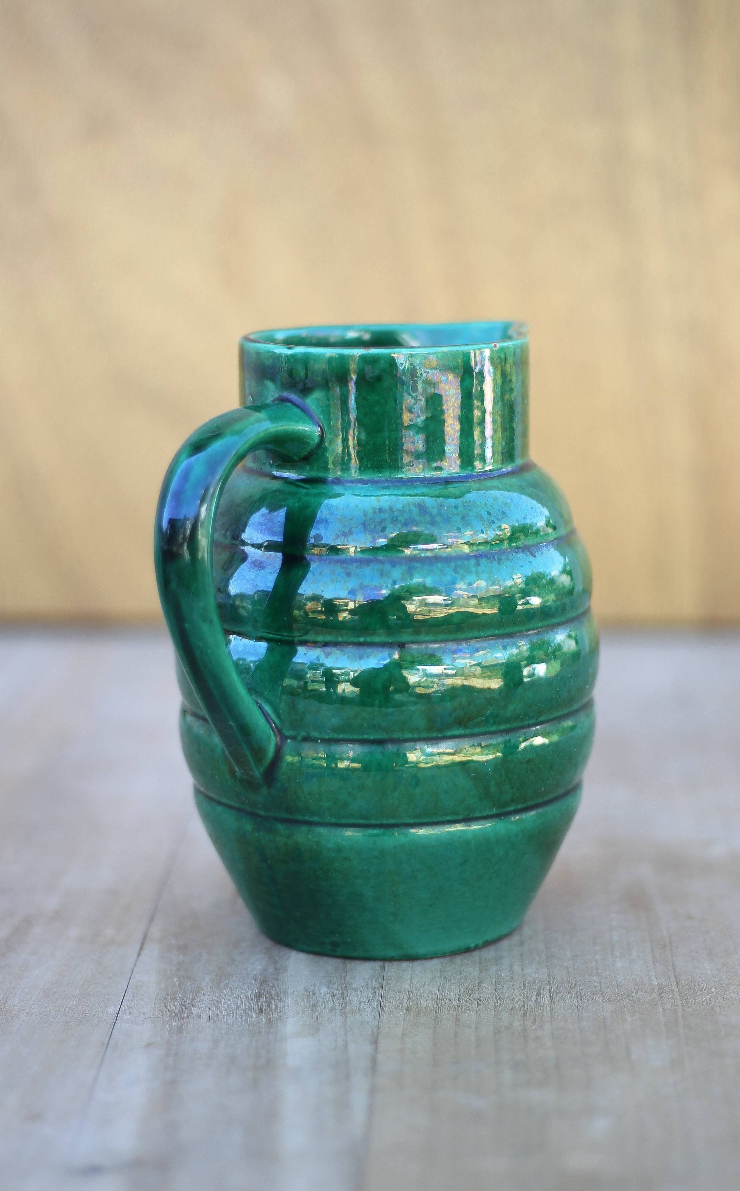 Pitcher St Clément France Lorraine 869, green pitcher, ceramic pitcher