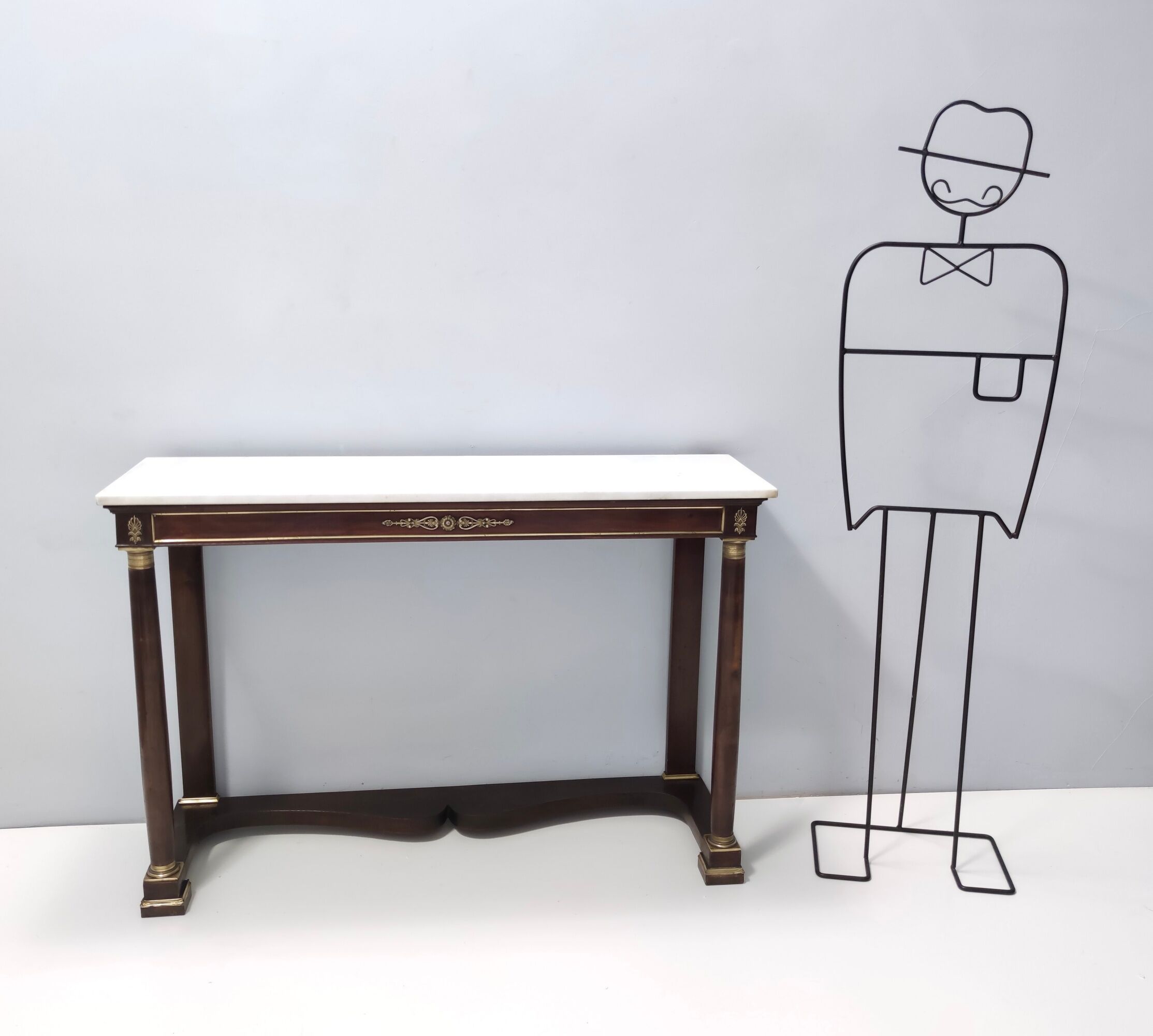 Neoclassical Style Walnut Console with a Rectangular Carrara Marble Top, Italy