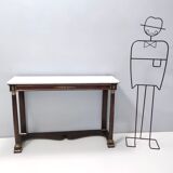 Neoclassical Style Walnut Console with a Rectangular Carrara Marble Top, Italy