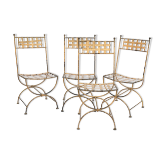 4 chairs in black and gold iron