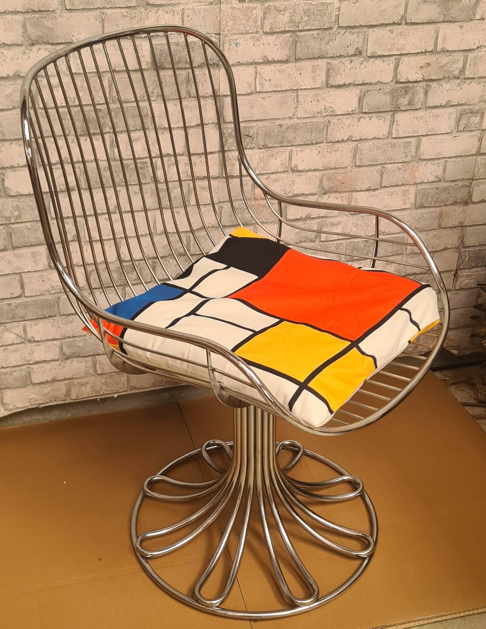 Metal chair by Gastone Rinaldi 1960 cushion piet mondrian very good and