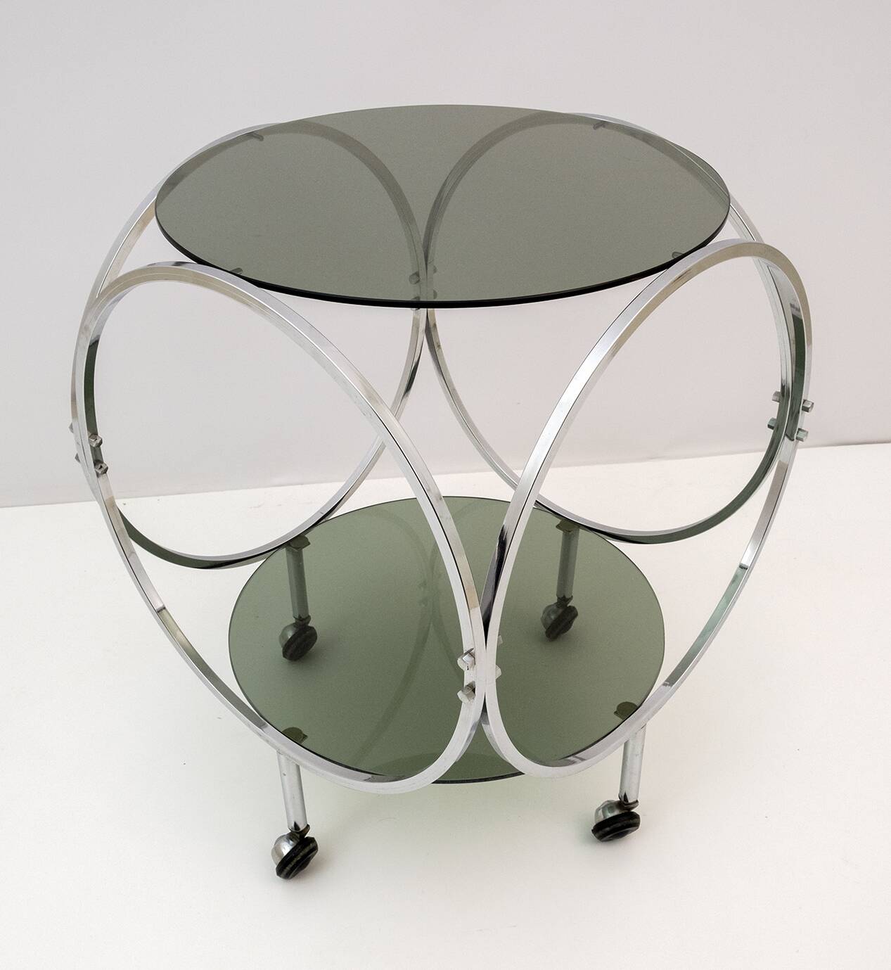 Space Age Vintage Steel and Smoked Glass Coffee Table, 1970s