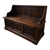 Antique oak carved trunk bench – Late 19th century