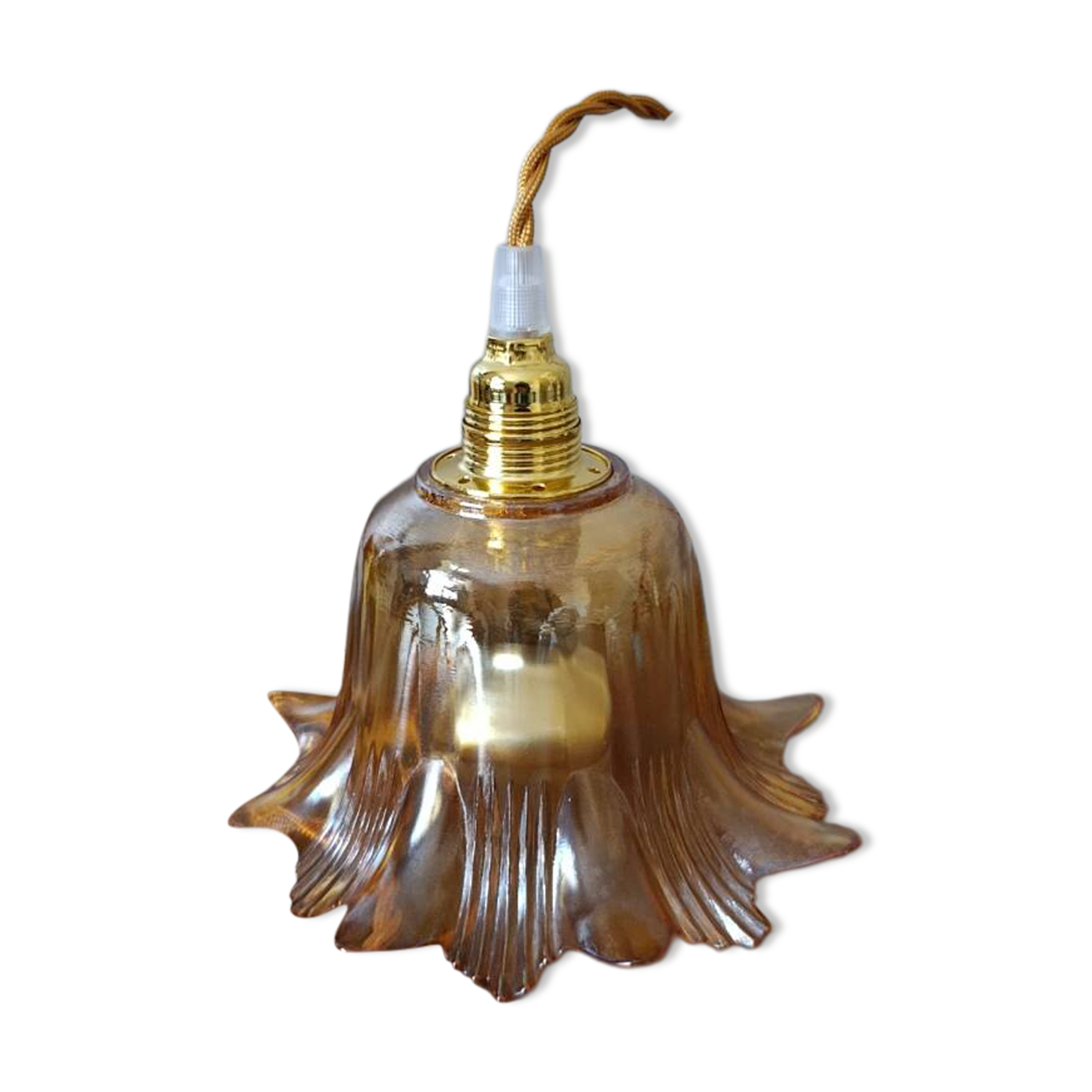 amber green vintage flower nomadic suspension lamp with twisted gold cord