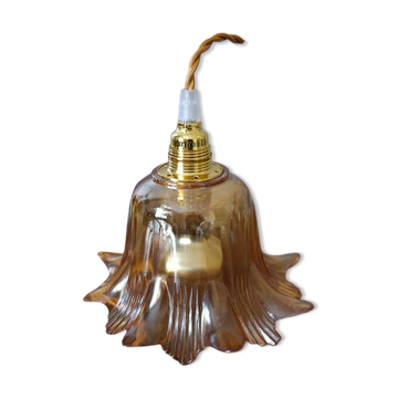 amber green vintage flower nomadic suspension lamp with twisted gold cord