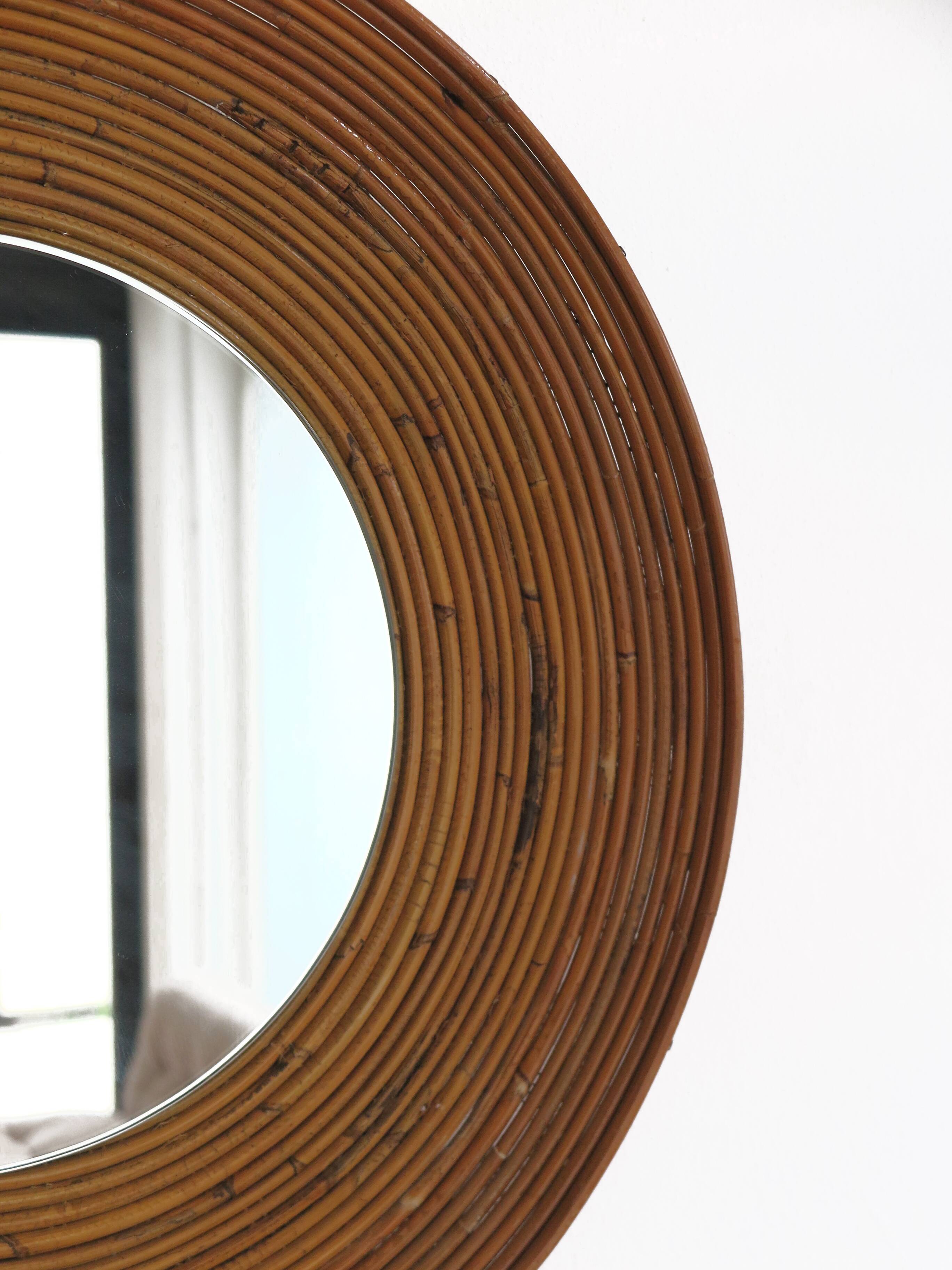 Italian rattan bamboo wall mirror, 1960s, 65 cm