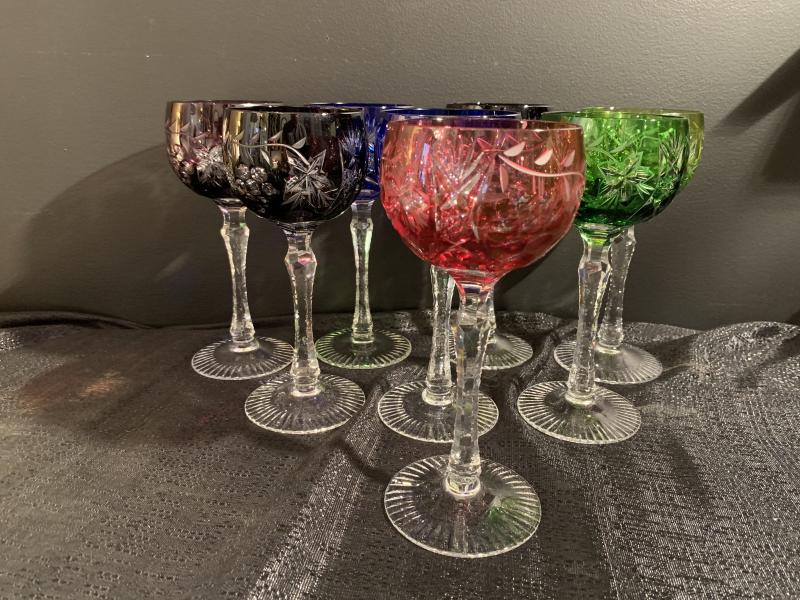 Saint Louis Baccarat colored crystal wine glasses