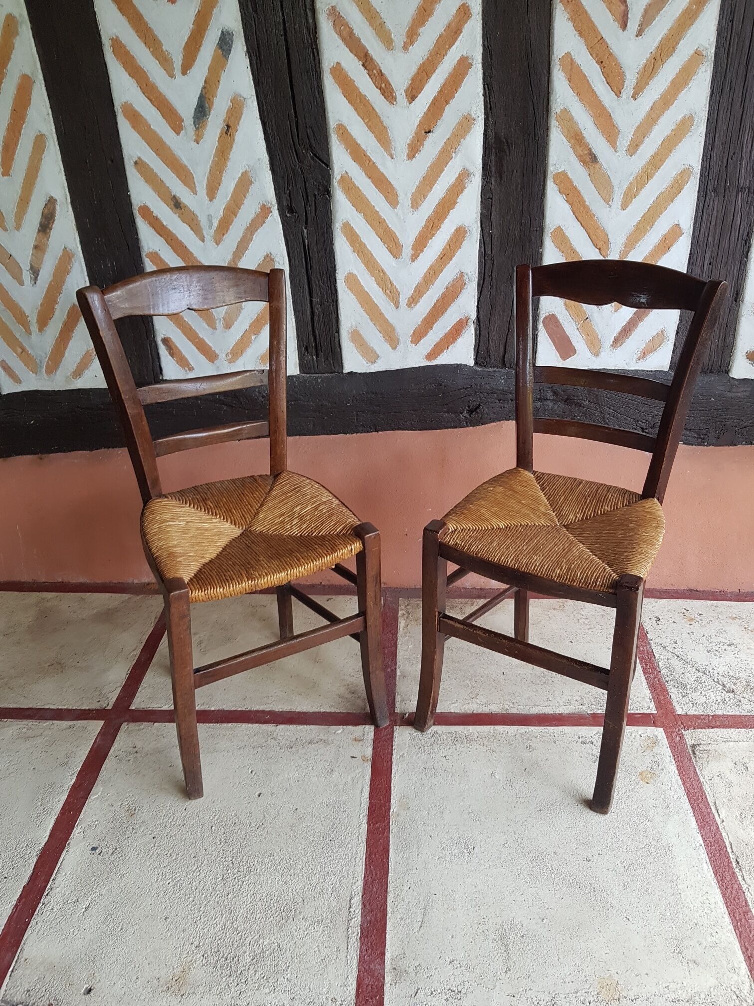 Pair of wooden straw chair 1900