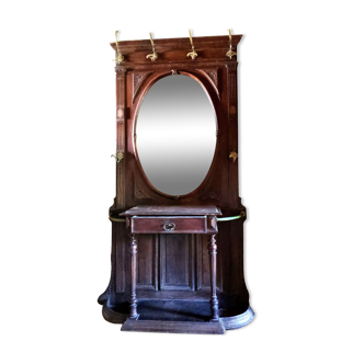 Coat rack with oval mirror