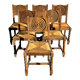 6 rustic style chairs, wood and straw, 1940
