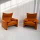 pair of Maralunga armchairs by Vico Magistretti