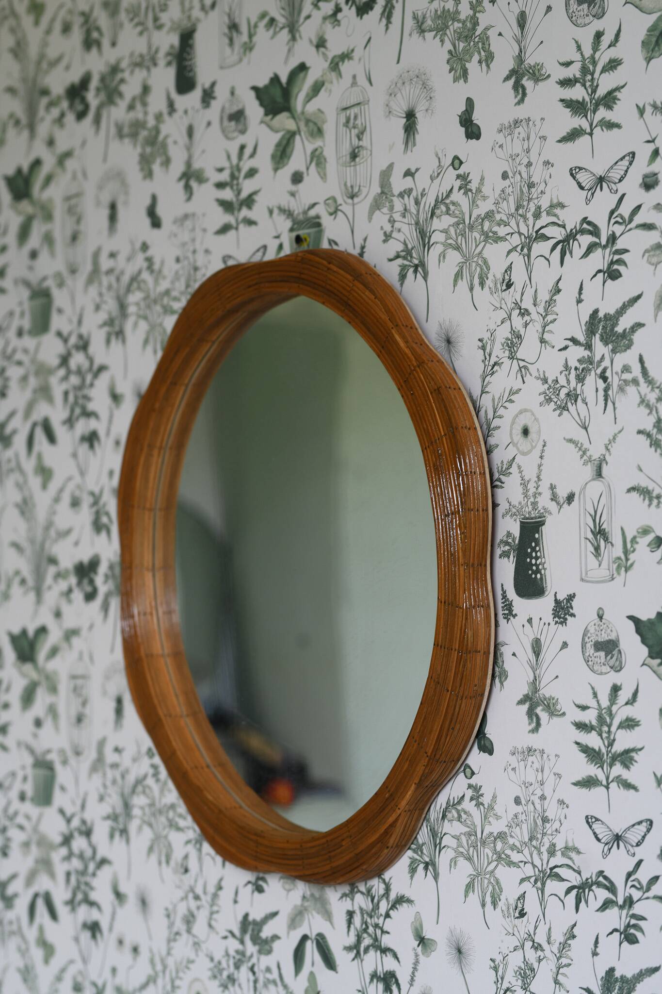 Floral Shaped Rattan Wall Mirror