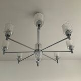 Vintage Italian chandelier from the 60s in chromed metal and glass