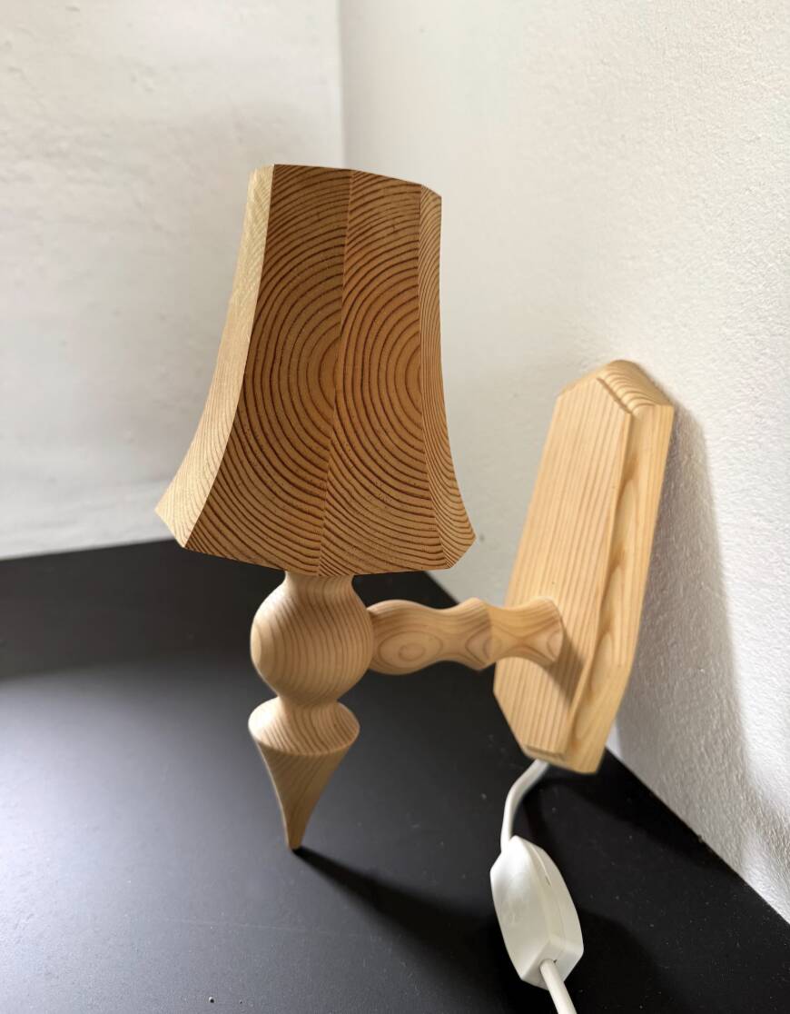Pair wall sconces pine wood, swedish, 1970s