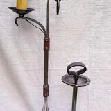 Ensemble par J.P. Ryckaert lampadaire et cendrier en fer forgé et cuir, France 1950