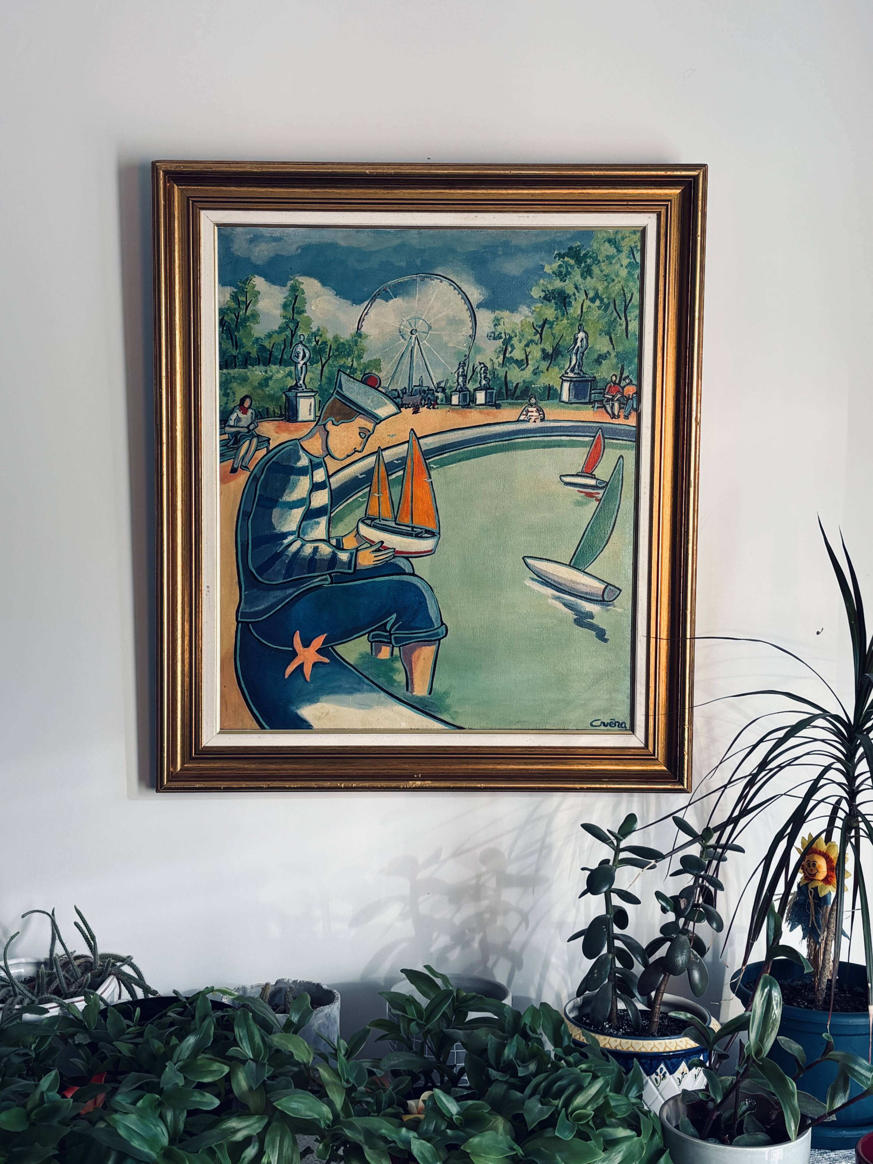 Huile sur toile "Le petit matelot", École Moderne - 50x60 cm