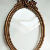 Cadre ovale ancien en bois et stucs + vitre ancienne verre soufflé - 27 x 21 cm