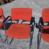 3 vintage chrome metal armchairs with orange fabric tops