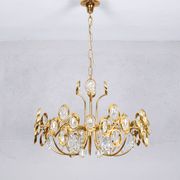 Mid century hollywood regency palwa gilt brass and crystal chandelier
