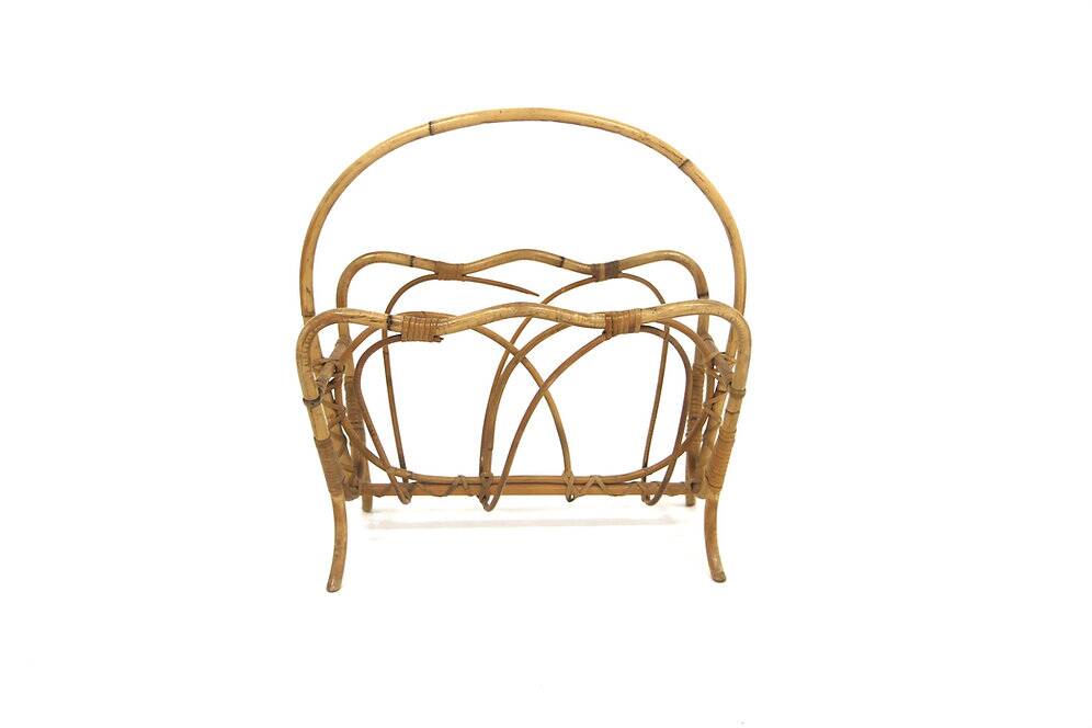 Scandinavian rattan magazine rack, Sweden, 1950