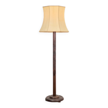 Art Deco Asian Style Carved Wood Floor Lamp, 1930s