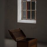 Modern Danish oak commode with decorative relief sculpture, mid-20th century.