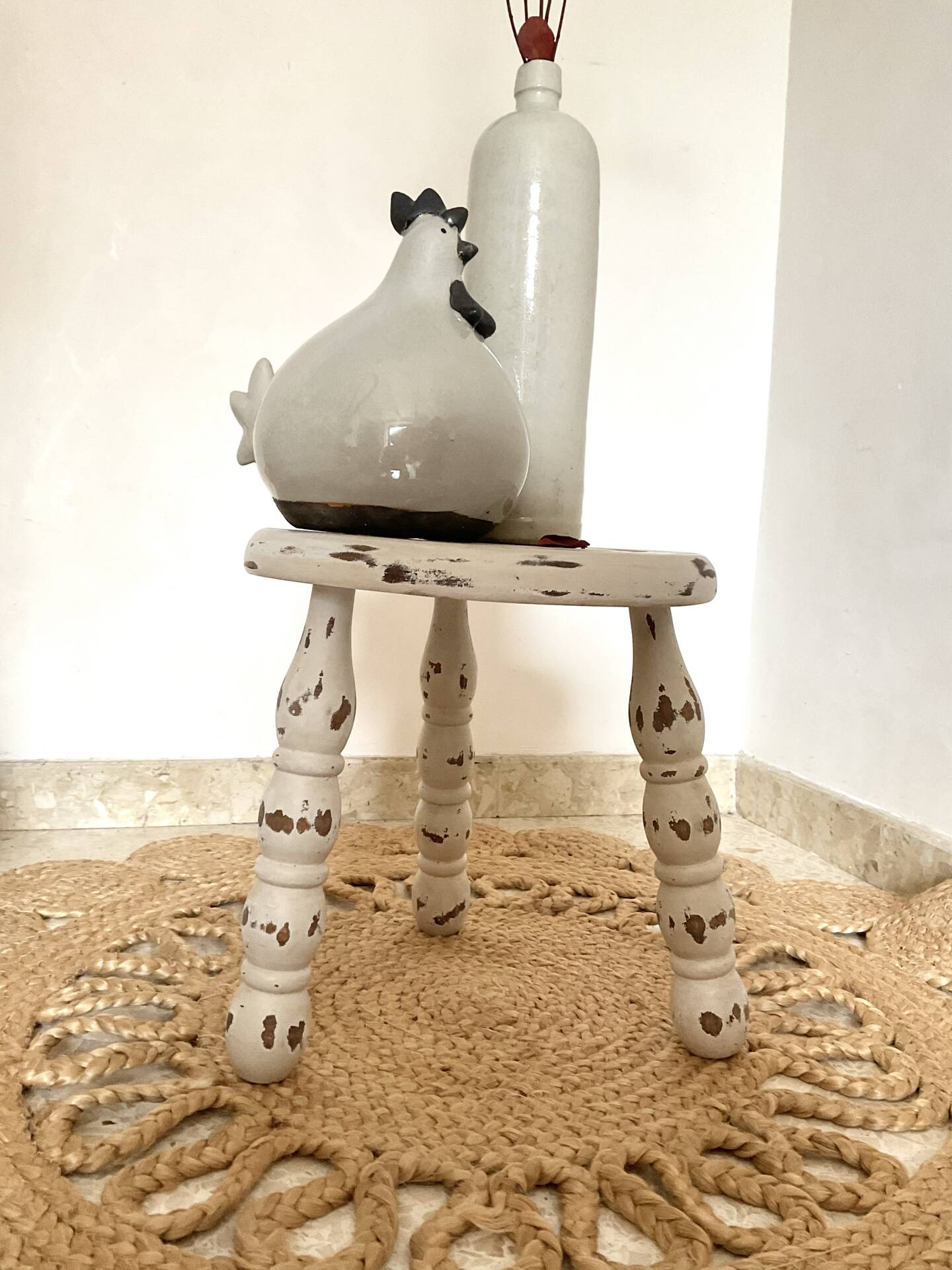 Patinated tripod stool
