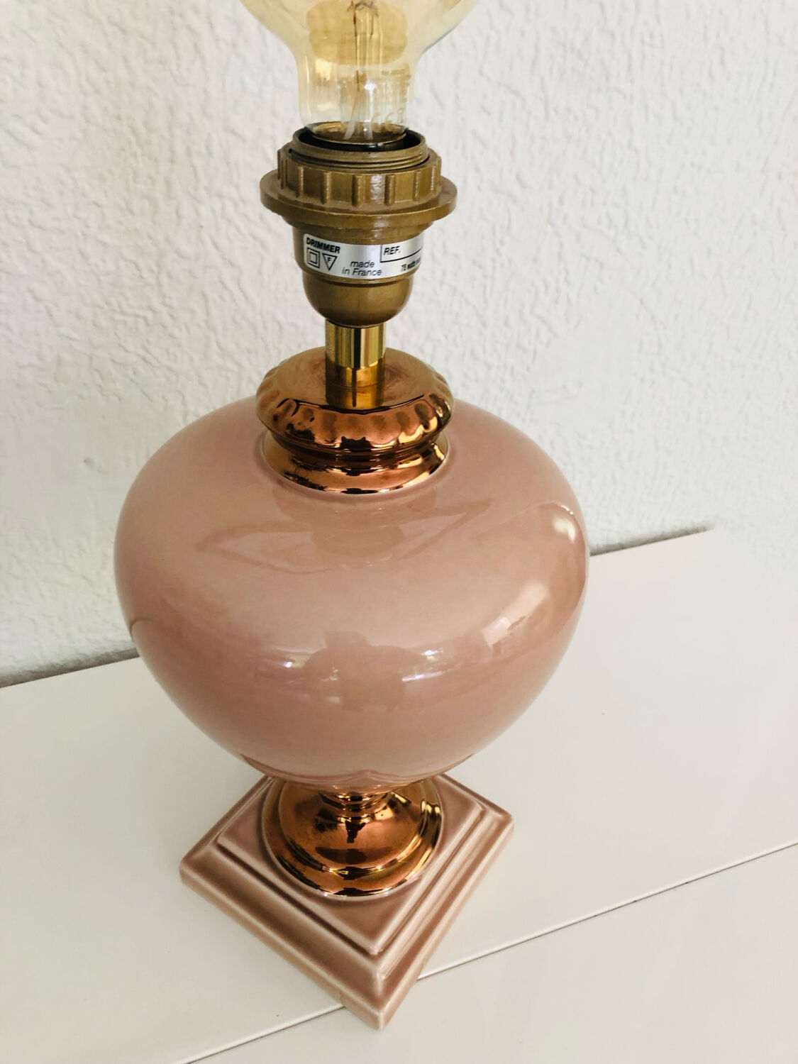 Ceramic lamp in pink and copper signed Louis Drimmer, circa 1980.