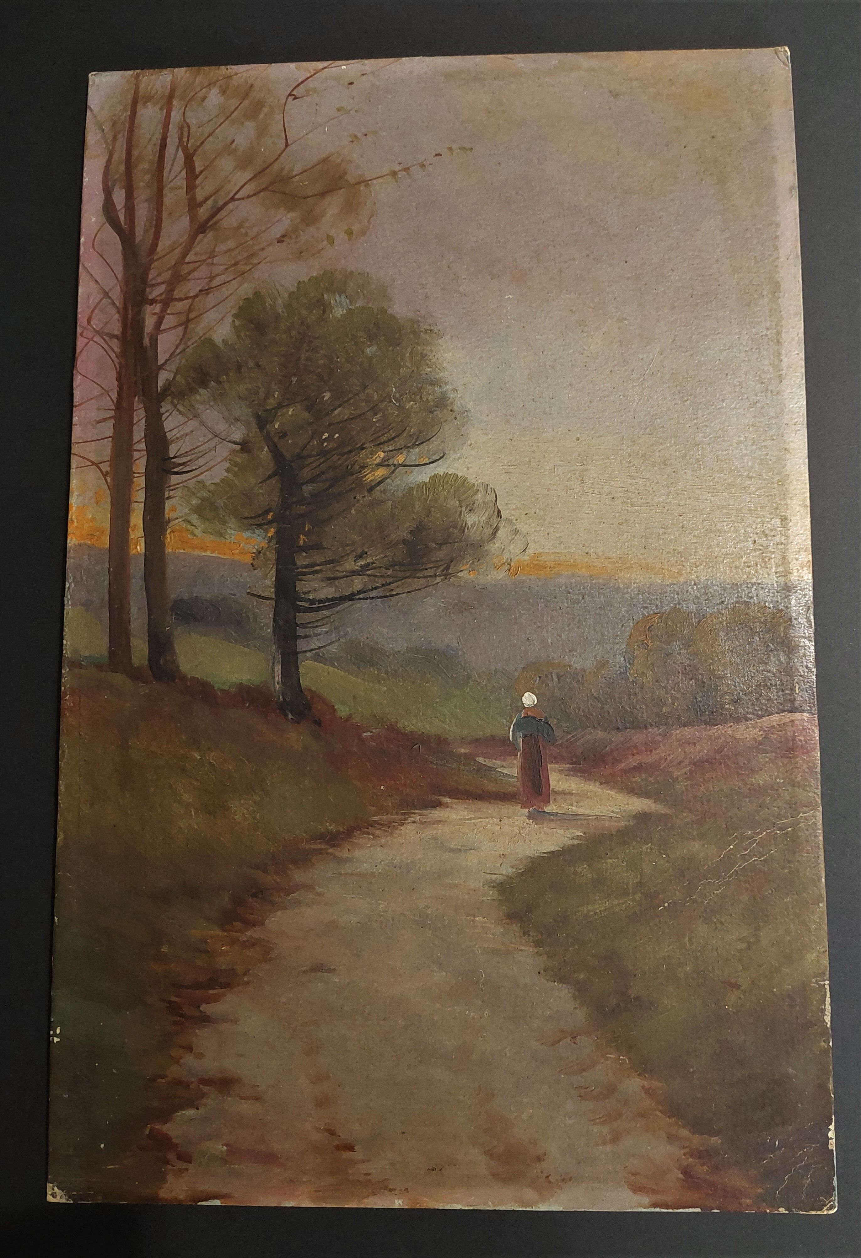 Painting oil on cardboard landscape