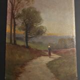 Painting oil on cardboard landscape