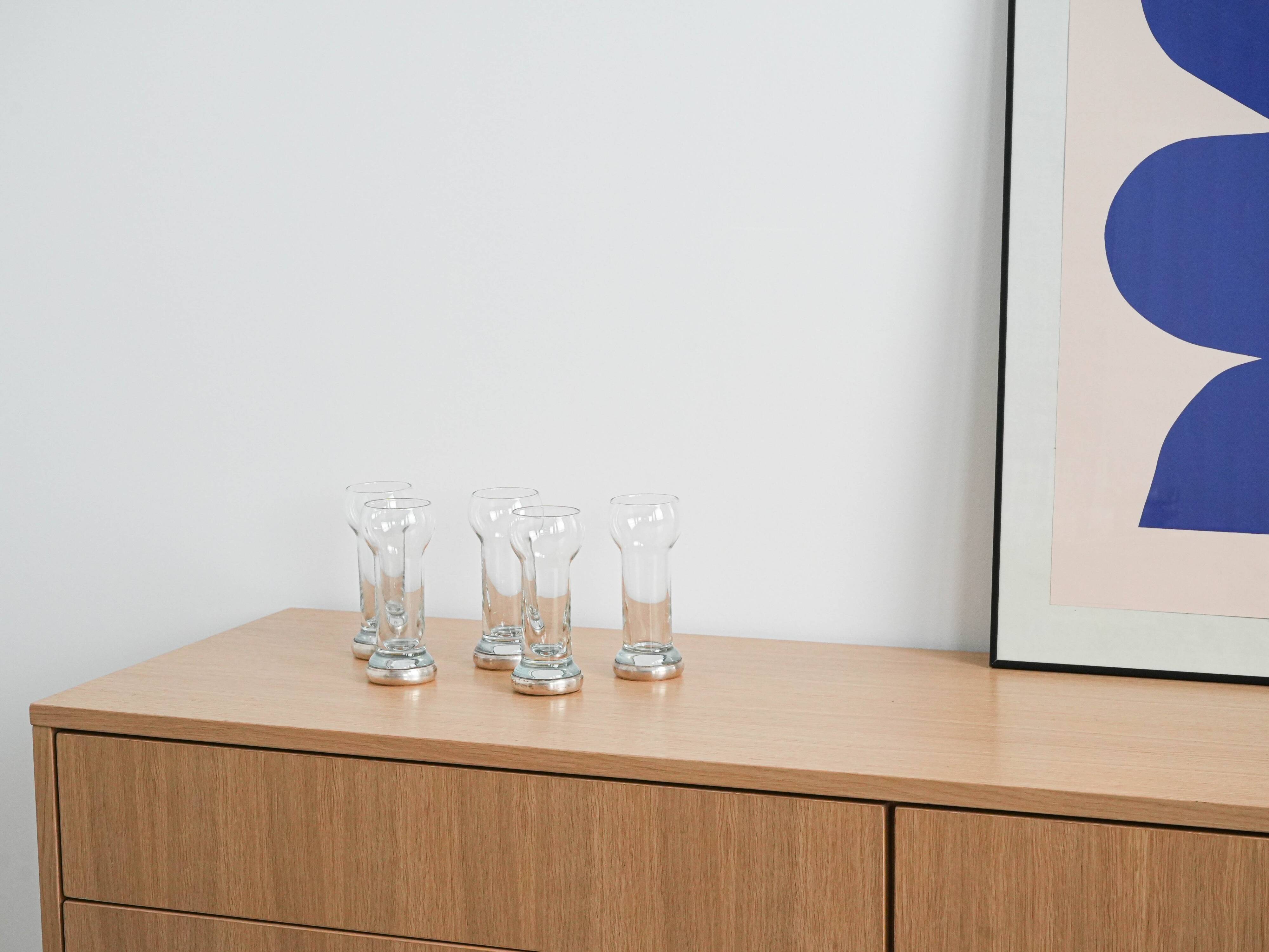 Set of five glasses, Italian design, 1970s, made in Italy