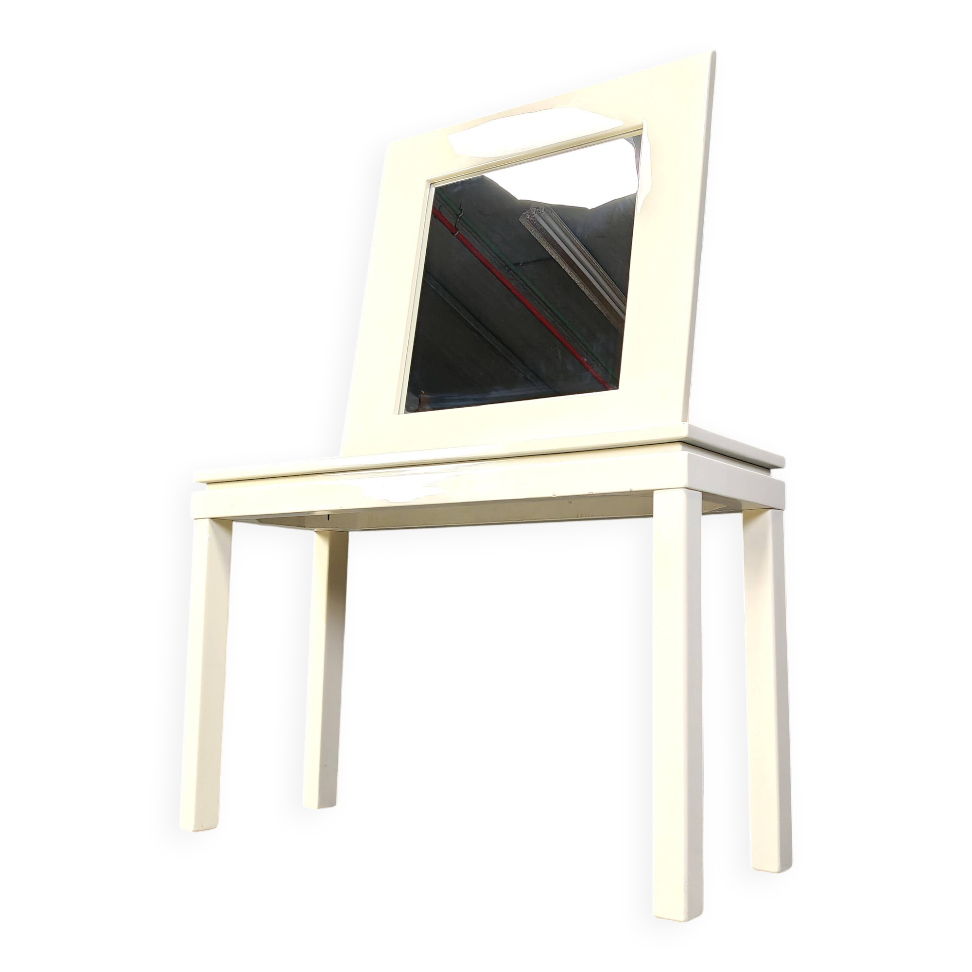 Console française vintage en bois laqué avec miroir, années 1980