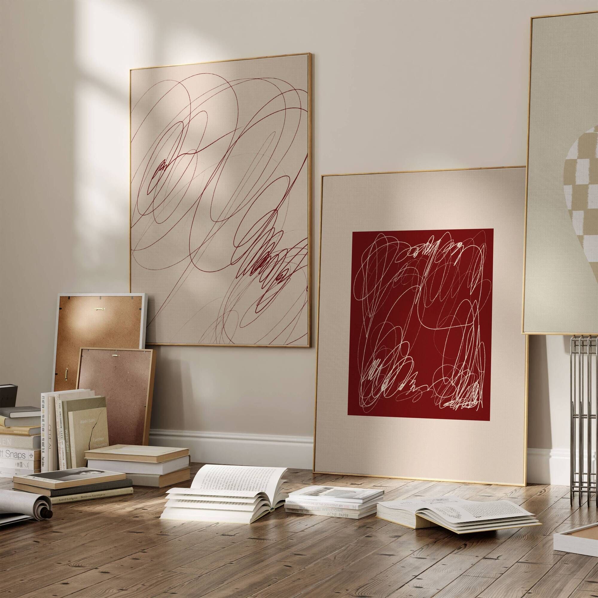 Abstract burgundy set of two, 50x70cm