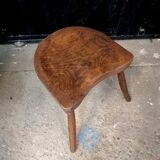 Brutalist tripod stool in solid oak