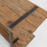 Industrial side table with metal frame and wooden top and removable platform, Belgium, 1920