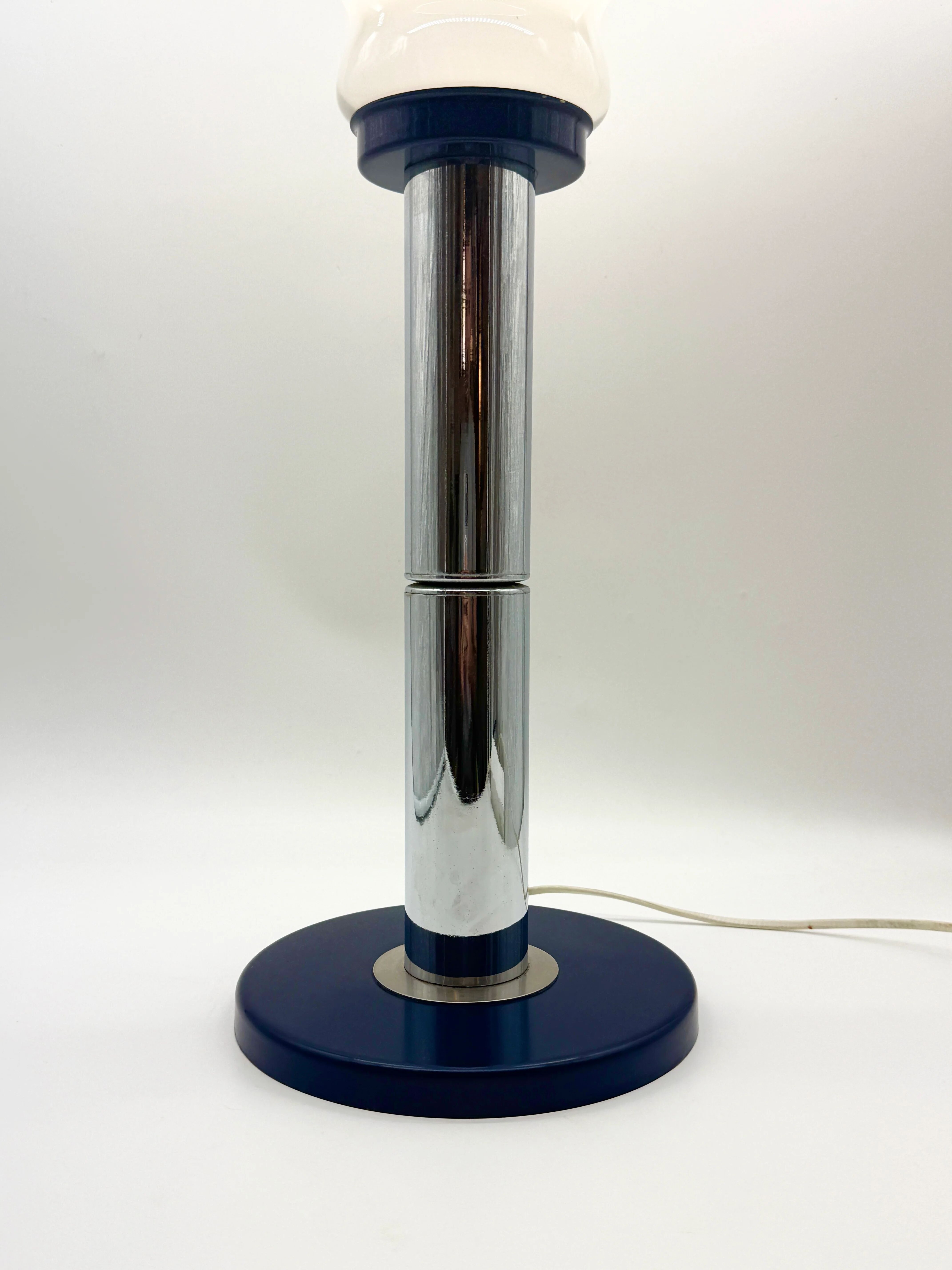 Large blue and chrome table lamp, Italy 1970s