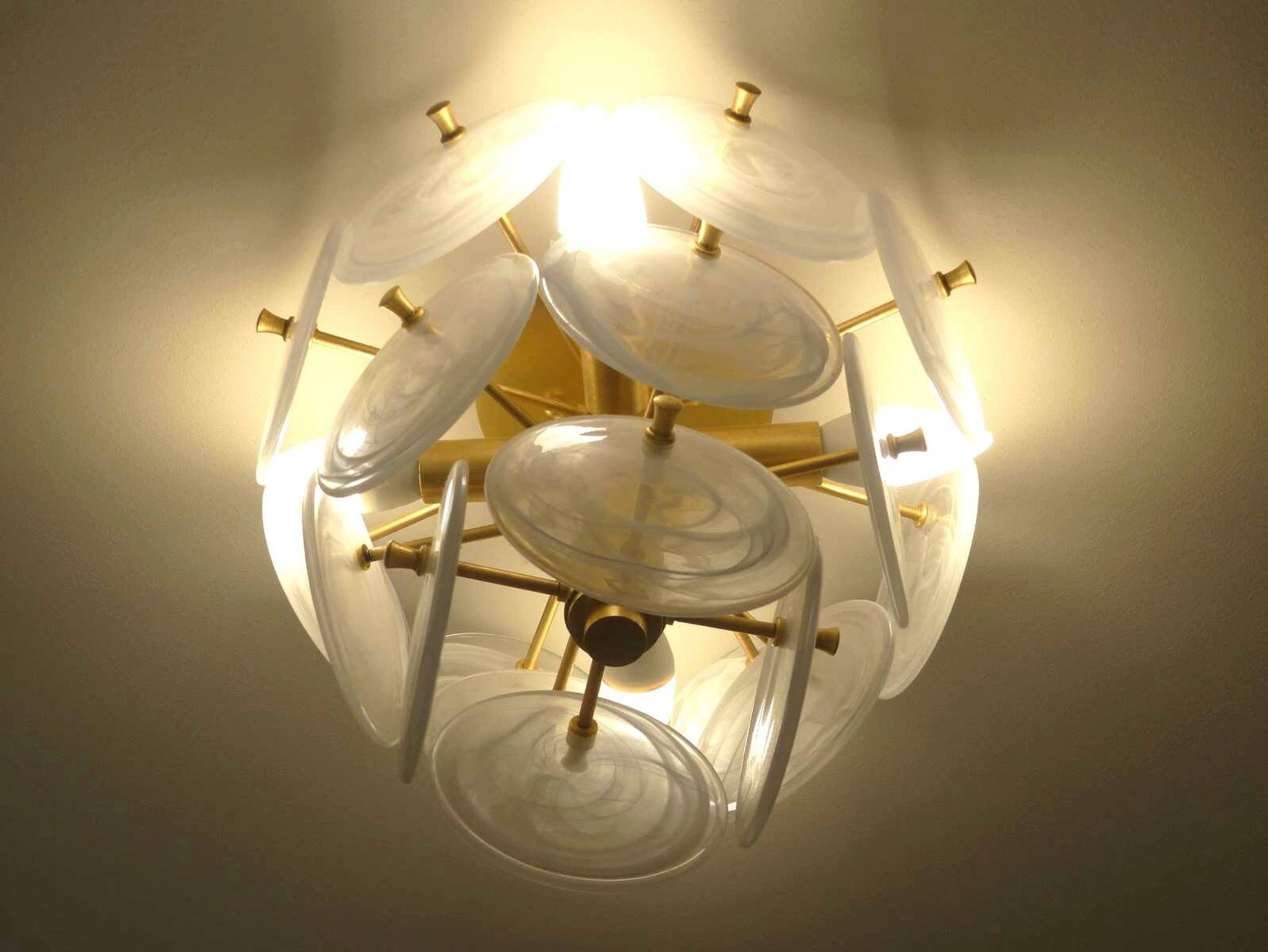 "Loire" Medium ceiling light in gold & white striped glass design by Aerin Lauder