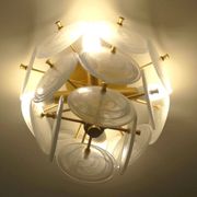 "Loire" Medium ceiling light in gold & white striped glass design by Aerin Lauder