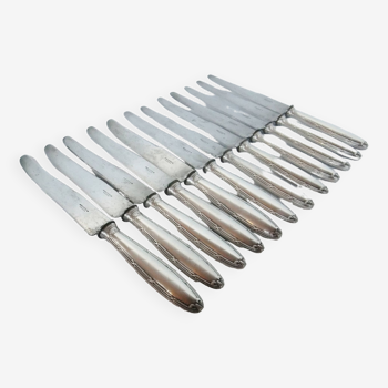 12 couteaux de table Christofle Ruban nœud Louis XVI Métal argenté poinçon balance lame acier