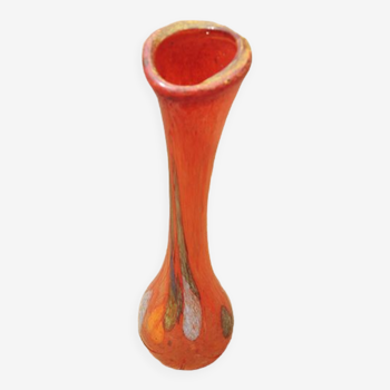 Ancien vase soliflor en verre soufflé orange de style murano