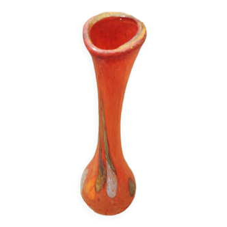 Ancien vase soliflor en verre soufflé orange de style murano