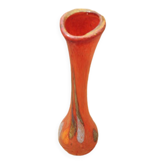 Old soliflor vase in orange blown glass in murano style