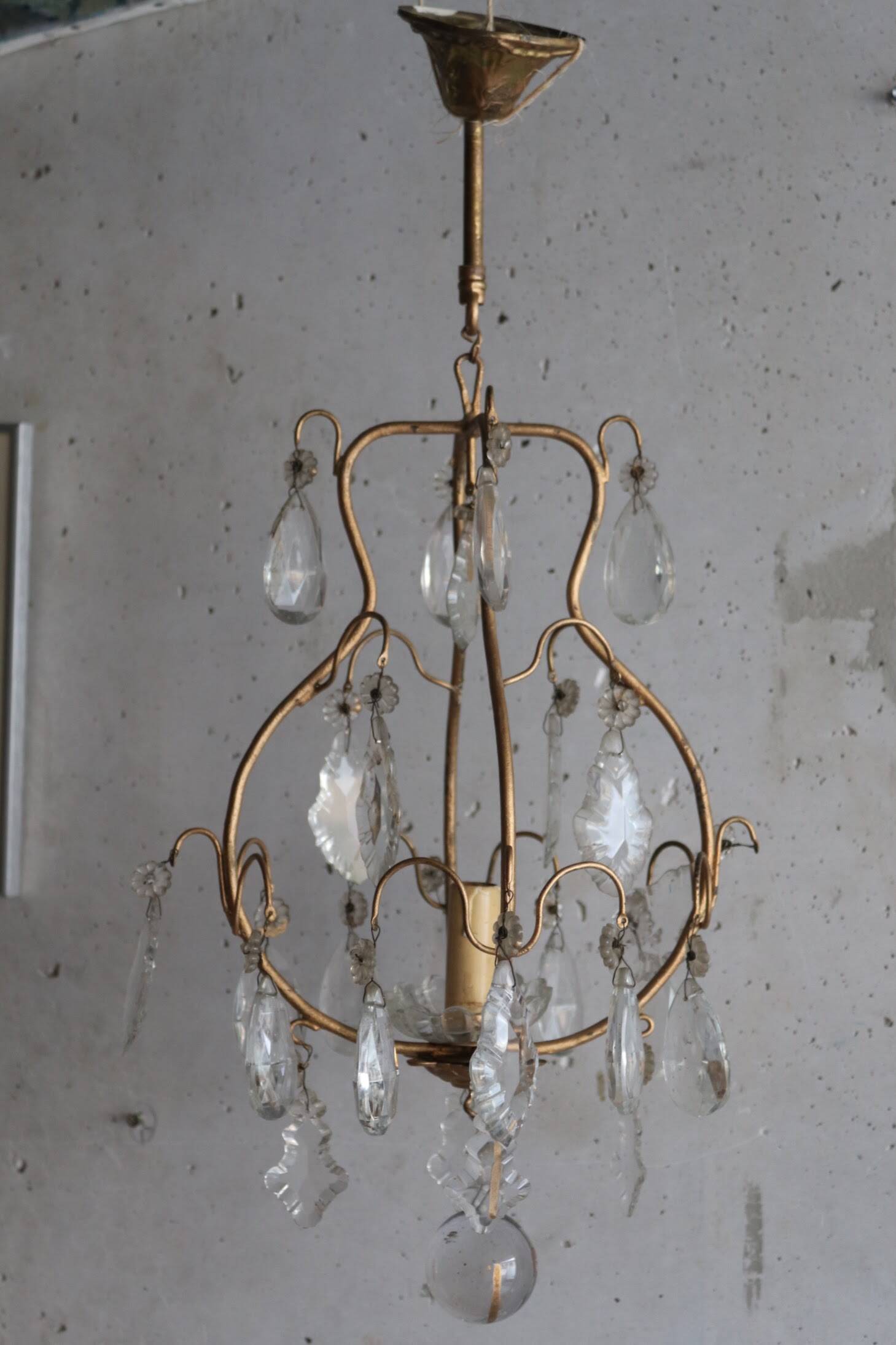 Ancien lustre cage à pampilles en cristal