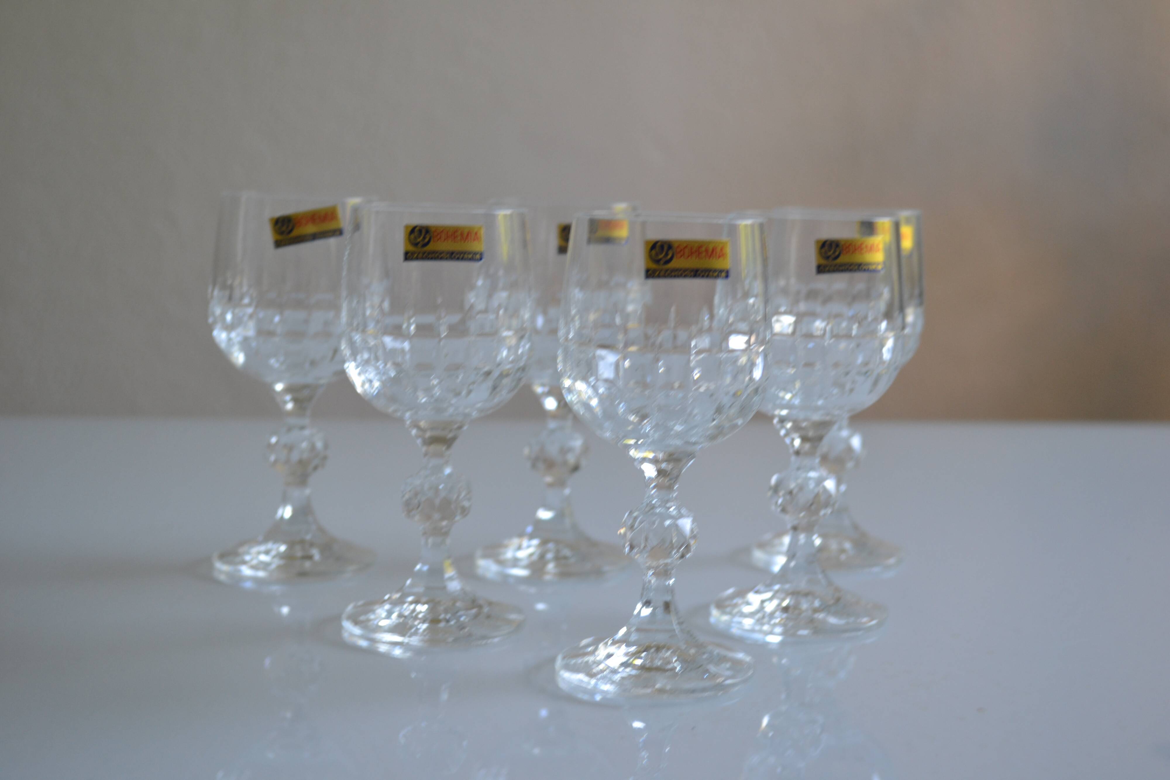 6 port glasses in Bohemian crystal Czechoslovakia